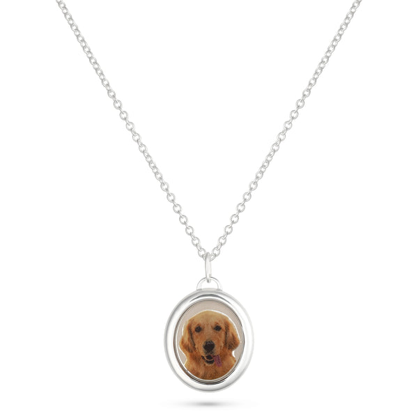 Oval Pet Face Necklace Silver